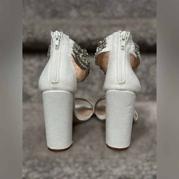 NEW Lulus Dannah White Suede Rhinestone and Pearl High Heel Sandals Women’s 5.5 - Picture 5 of 15